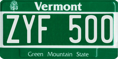 VT license plate ZYF500