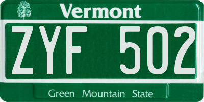 VT license plate ZYF502