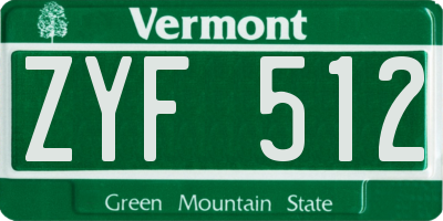 VT license plate ZYF512
