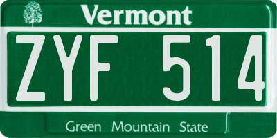 VT license plate ZYF514
