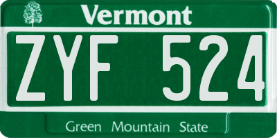 VT license plate ZYF524