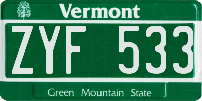 VT license plate ZYF533