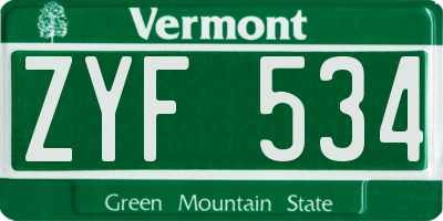VT license plate ZYF534