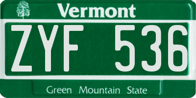 VT license plate ZYF536