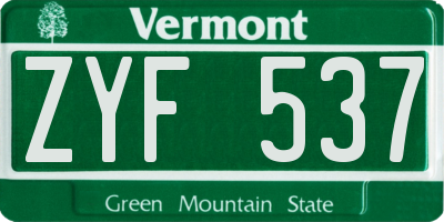 VT license plate ZYF537