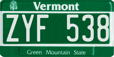 VT license plate ZYF538