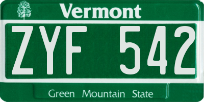VT license plate ZYF542