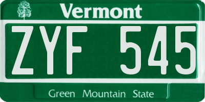 VT license plate ZYF545