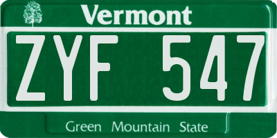 VT license plate ZYF547
