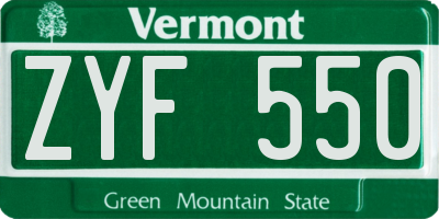 VT license plate ZYF550