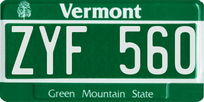 VT license plate ZYF560