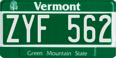 VT license plate ZYF562