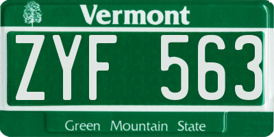 VT license plate ZYF563