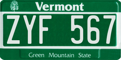 VT license plate ZYF567