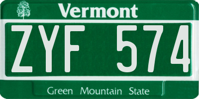 VT license plate ZYF574