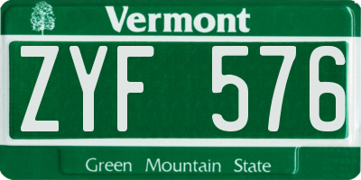 VT license plate ZYF576