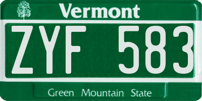 VT license plate ZYF583