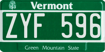 VT license plate ZYF596