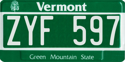 VT license plate ZYF597