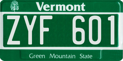 VT license plate ZYF601