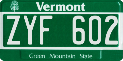 VT license plate ZYF602