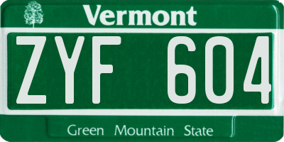 VT license plate ZYF604
