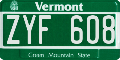 VT license plate ZYF608