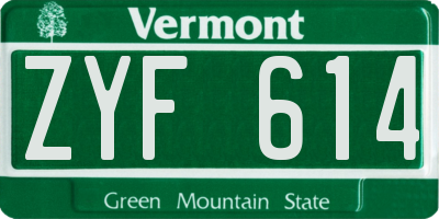 VT license plate ZYF614