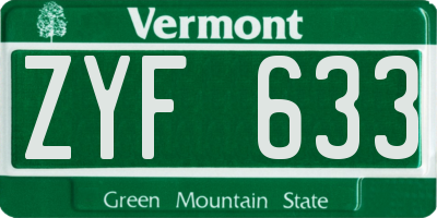 VT license plate ZYF633