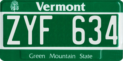 VT license plate ZYF634