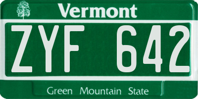 VT license plate ZYF642