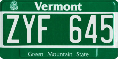 VT license plate ZYF645