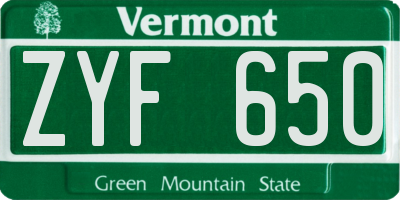 VT license plate ZYF650