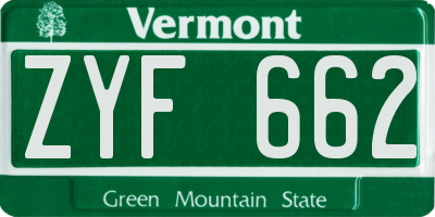 VT license plate ZYF662