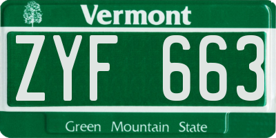 VT license plate ZYF663