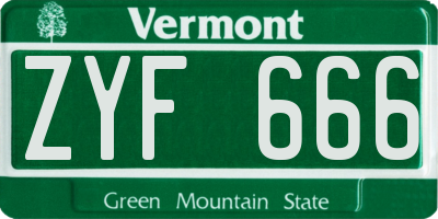 VT license plate ZYF666