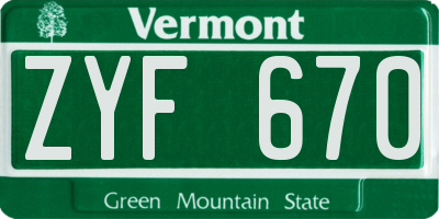 VT license plate ZYF670