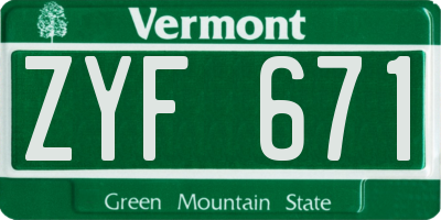 VT license plate ZYF671