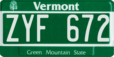 VT license plate ZYF672