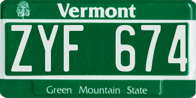 VT license plate ZYF674