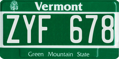 VT license plate ZYF678