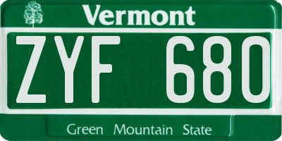 VT license plate ZYF680