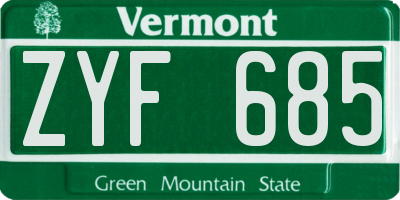 VT license plate ZYF685