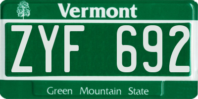 VT license plate ZYF692