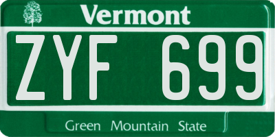 VT license plate ZYF699