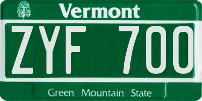 VT license plate ZYF700