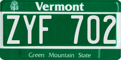 VT license plate ZYF702