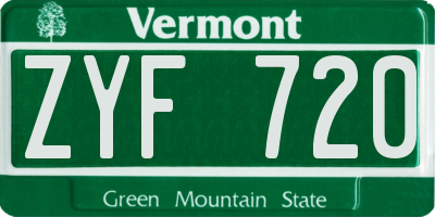 VT license plate ZYF720