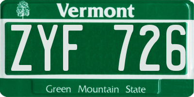 VT license plate ZYF726
