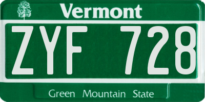 VT license plate ZYF728